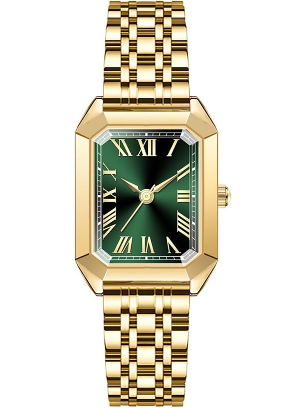 Women's Gold Green Adjustable Alloy Bracelet Vintage Roman Numeral Dial Watch